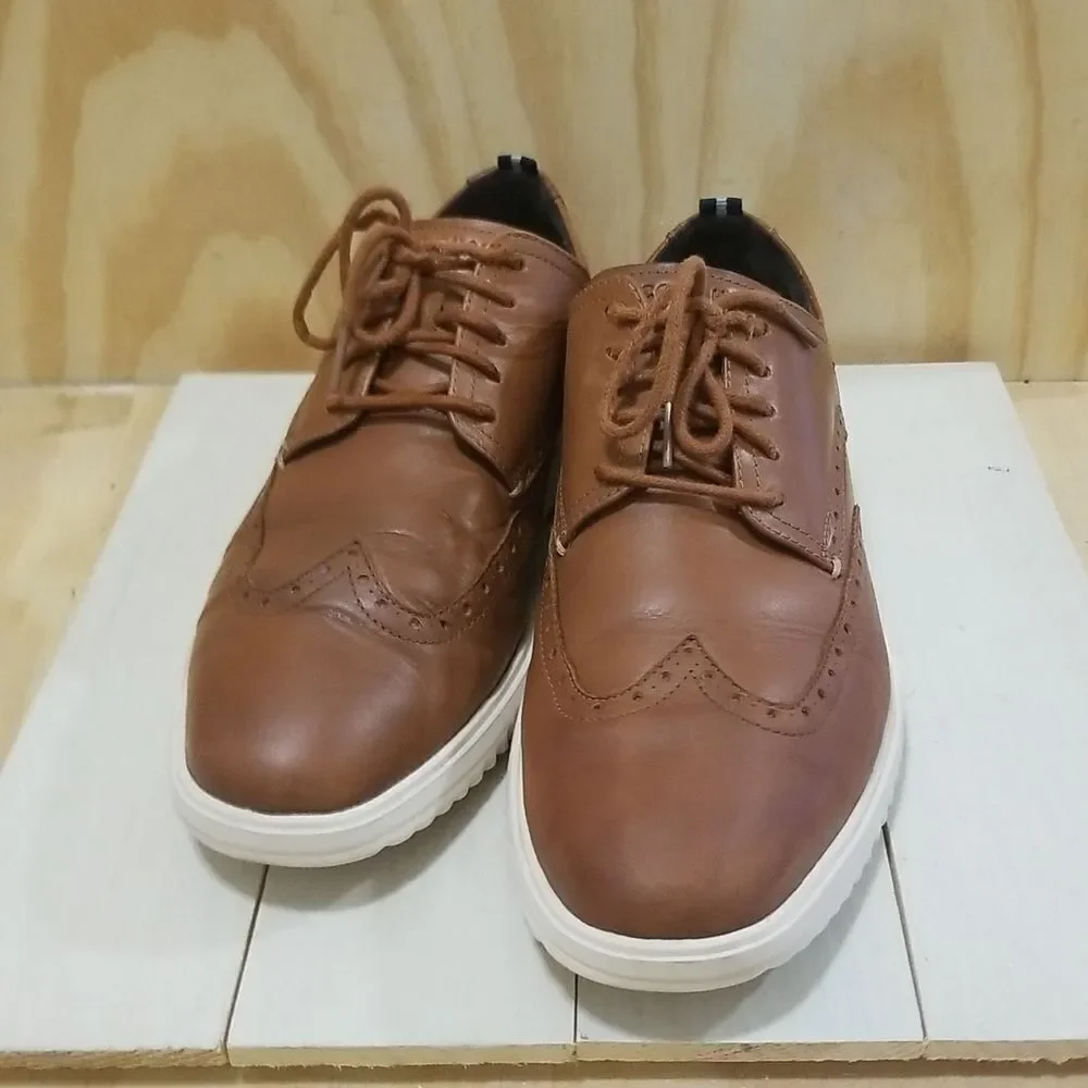 Cole Haan Grand+ Tan/Ivory Leather Wingtip Oxfords Sz 11